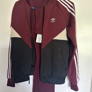 Adidas Women's Burgundy and Black Jacket